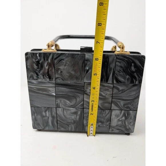 Vintage StyleCraft Handbag Purse Black Pearlized Marbled Lucite Vanity 60s As Is - Picture 11 of 11